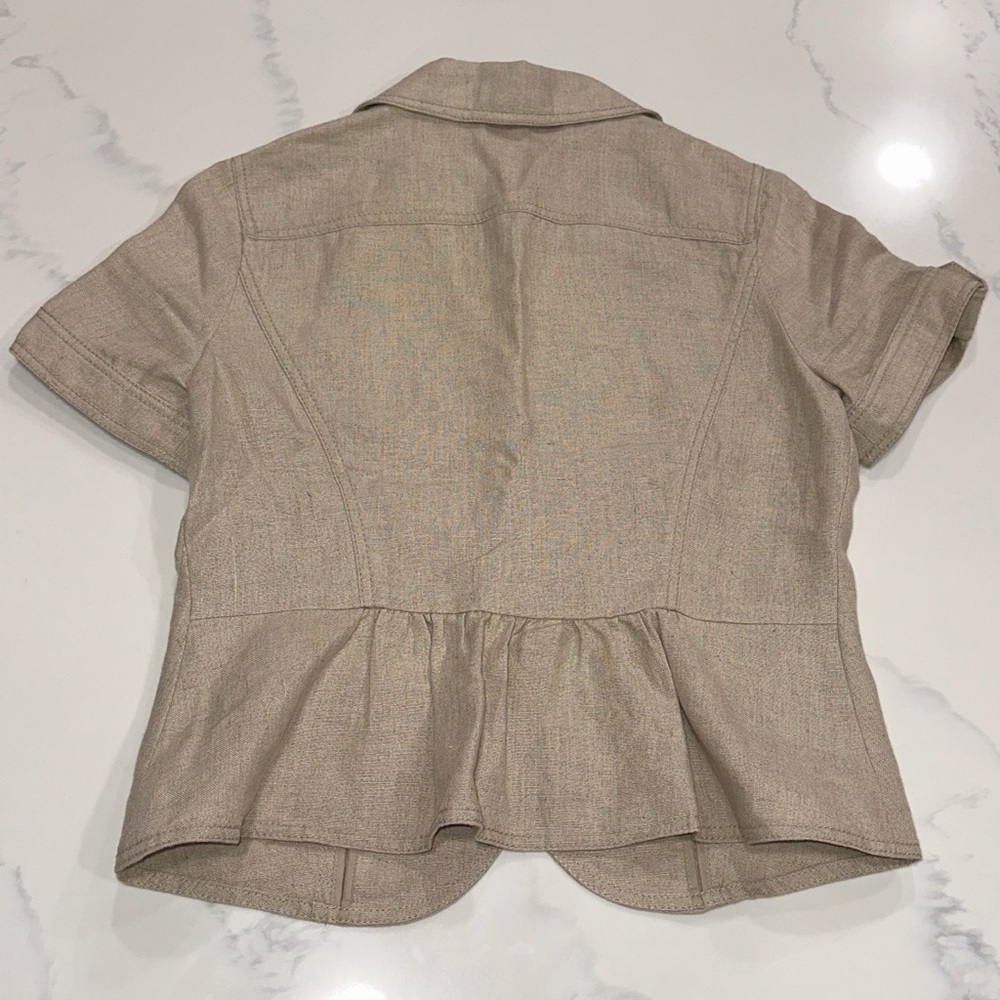 MICHAEL KORS SIZE L~100% LINEN DRESS JACKET BLAZER~PUFF SLEEVES GOLD BUTTON UP - Picture 6 of 16